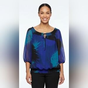 Wassio Blue Flutter Sleeve Tie Front Blouse